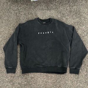 YoungLA Black Crewneck Sweatshirt with Ribbed Cuffs